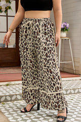 Khaki Exposed Seam Patched Pocket Leopard Wide Leg Plus Size Pants