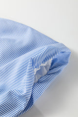 Sky Blue Striped Shirred Collar V-Neck Plus Size Midi Dress