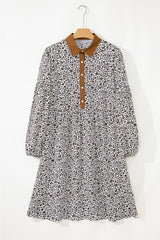 Khaki Leopard Print Puff Sleeve Plus Size Mini Dress