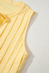 Yellow Cream Bow Tie Notched Neck Pleated Blouse