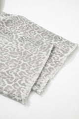 Leopard Frayed Hem Wide-Leg Jeans