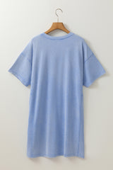Mineral Wash Flower Patchwork Mini T Shirt Dress