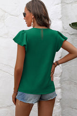 Pleated Texture Short Sleeve Blouse