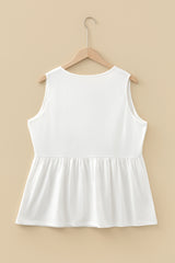 Solid Colour Bow-Tie Peplum Sleeveless Plus Size Top