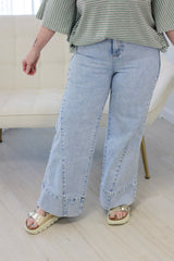 Beau Blue Paneling Wide Leg Plus Size Jeans