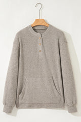 Ribbed Drop-Shoulder Henley Knit Top