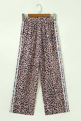 Beige Leopard Side Striped Wide Leg Pants