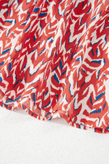 Red Abstract Tiered Fit And Flare Notch V-Neck Maxi Plus Size Dress
