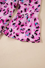 Leopard Print Buttoned Front 3/4 Sleeve Tiered Ruffled Hem Dress