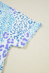 Light Blue Leopard Print V-Neck Plus Size Blouse