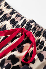 Contrast Detail Tie Waist Leopard Pants