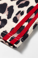 Contrast Detail Tie Waist Leopard Pants
