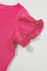Bright Pink Short Sleeve Plus Size Blouse