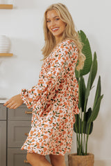 Floral Smocked V Neck Bubble Sleeve Babydoll Mini Dress