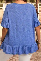 Ruffled Short Sleeve Plus Size Blouse