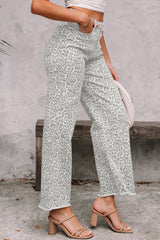 Leopard Frayed Hem Wide-Leg Jeans