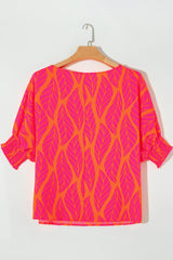 Rose Leafy Lantern Sleeve Plus Size Blouse