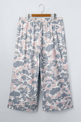 Khaki Camouflage Patch Pockets Ankle-Length Plus Size Pants