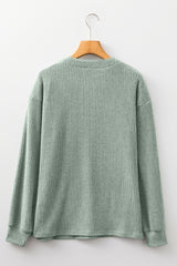 Ribbed Drop-Shoulder Henley Knit Top