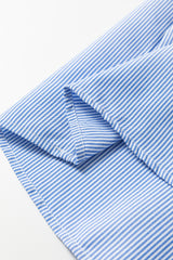 Sky Blue Striped Shirred Collar V-Neck Plus Size Midi Dress