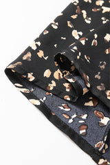 Leopard Lantern Sleeve Mock Neck Pleated Blouse