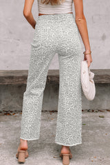 Leopard Frayed Hem Wide-Leg Jeans