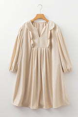 Parchment Notched-Neck Scallop Detail Mini Plus Size Dress