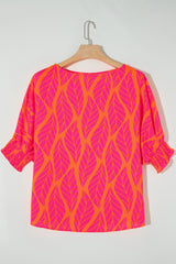 Rose Leafy Lantern Sleeve Plus Size Blouse