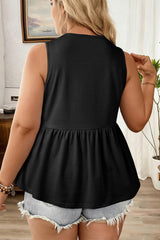 Solid Colour Bow-Tie Peplum Sleeveless Plus Size Top