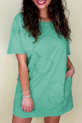 Mineral Wash Flower Patchwork Mini T Shirt Dress