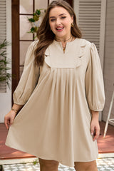Parchment Notched-Neck Scallop Detail Mini Plus Size Dress