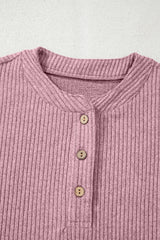 Ribbed Drop-Shoulder Henley Knit Top