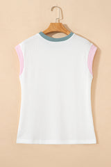 White Colourblock Corded Knit Crew Neck Tee