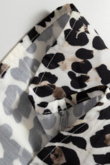 Multicolour Button Striped Collar Leopard Print Long Sleeve Flared Mini Dress