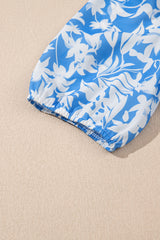 Sky Blue Floral V Neck Puff Short Sleeve Flowy Maxi Dress