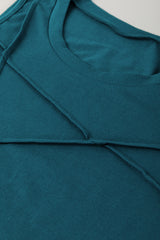 Blue Sapphire Solid Colour Stitching Detail Round Neck Top