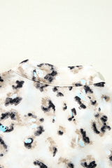 Leopard Print Buttoned Front 3/4 Sleeve Tiered Ruffled Hem Dress