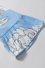 Sky Blue Floral V-Neck Tiered Plus Size Maxi Dress