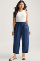 Black Elastic Waist Asymmetrical Hem Capri Plus Size Pants