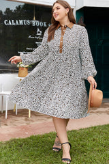 Khaki Leopard Print Puff Sleeve Plus Size Mini Dress