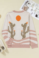 Apricot Western Desert Cactus Print Plus Size Cardigan