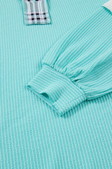 Aruba Blue Ribbed Colorblock Long Sleeve Plus Size Top