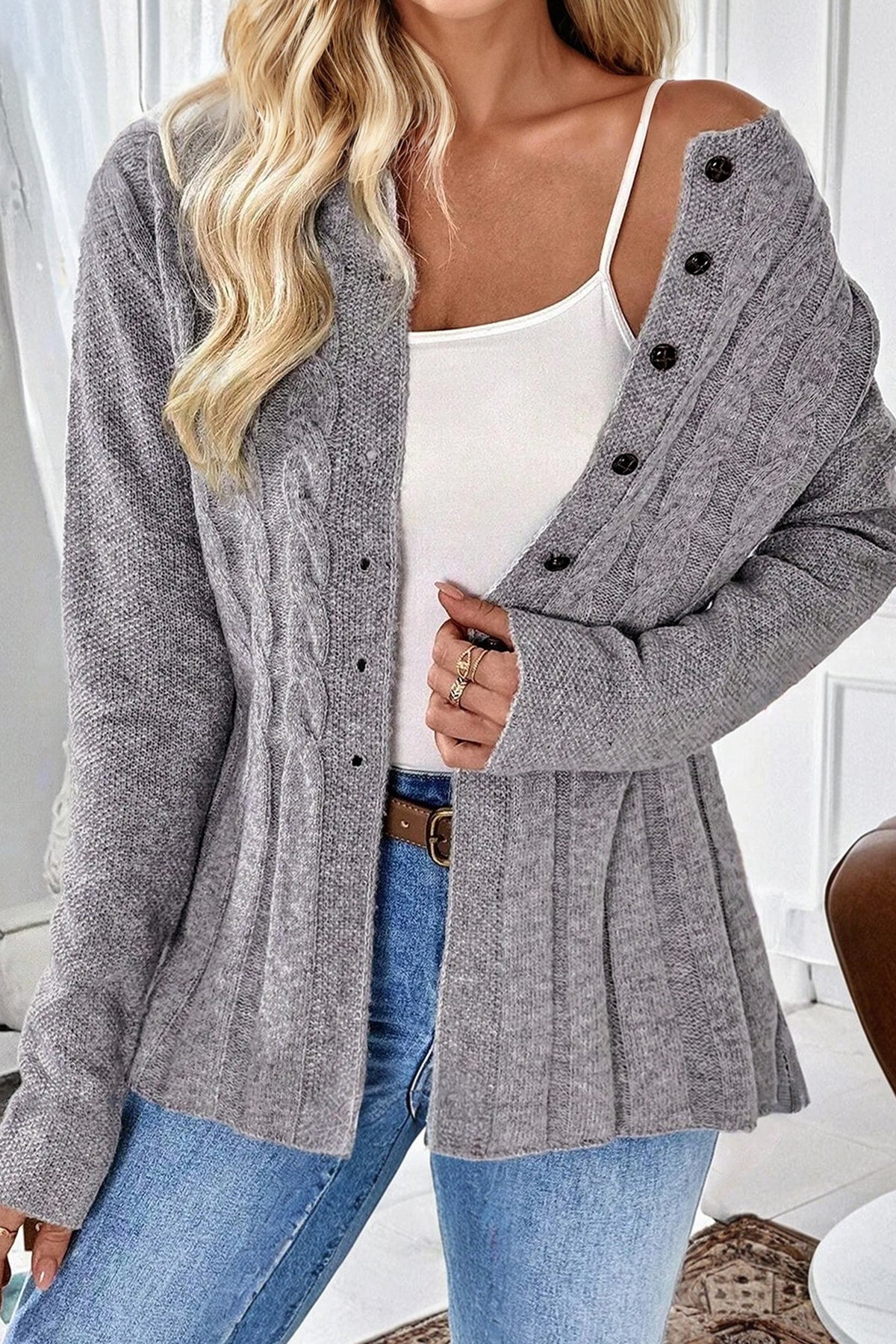 Textured Cable Knit Cardigan