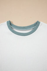 White Colourblock Corded Knit Crew Neck Tee