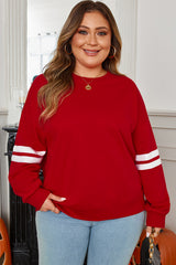 Striped Detail Crew Neck Plus Size Sweatshirt