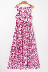 Pink Floral Cutout Back High Waist Sleeveless Maxi Dress