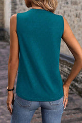 Blue Sapphire Solid Colour Stitching Detail Round Neck Top