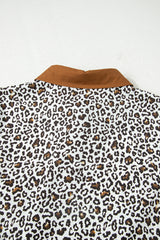 Khaki Leopard Print Puff Sleeve Plus Size Mini Dress