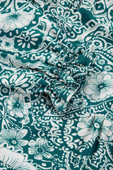 Green Floral Flounce Sleeve Split Neck Mini Plus Size Dress