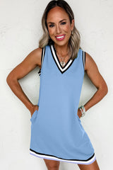 Contrast Trim V Neck Shift Sleeveless Mini Dress